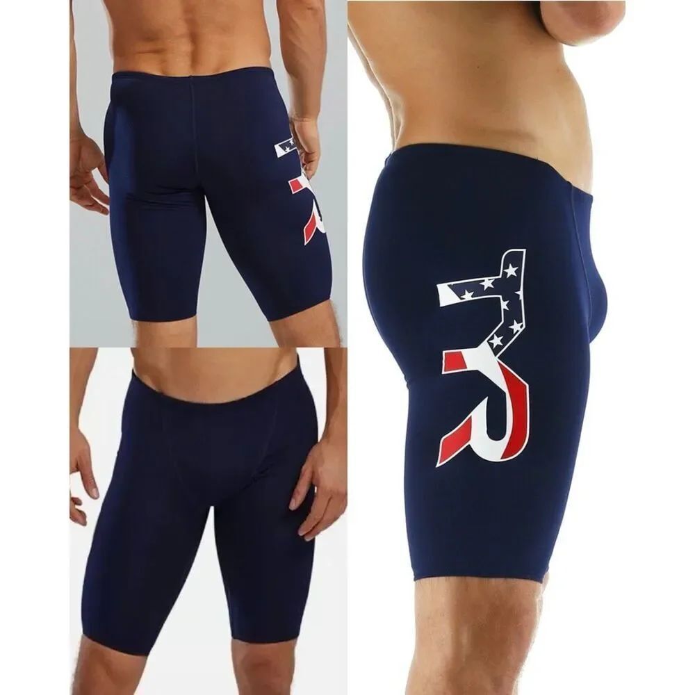 TYR USA Logo Swim Race Jammer Short Patriotic Navy 32 Medium